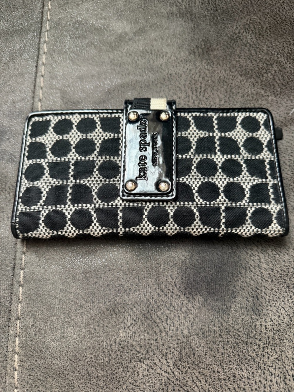 kate spade Black and Cream Polka Dot Zip Card Wallet